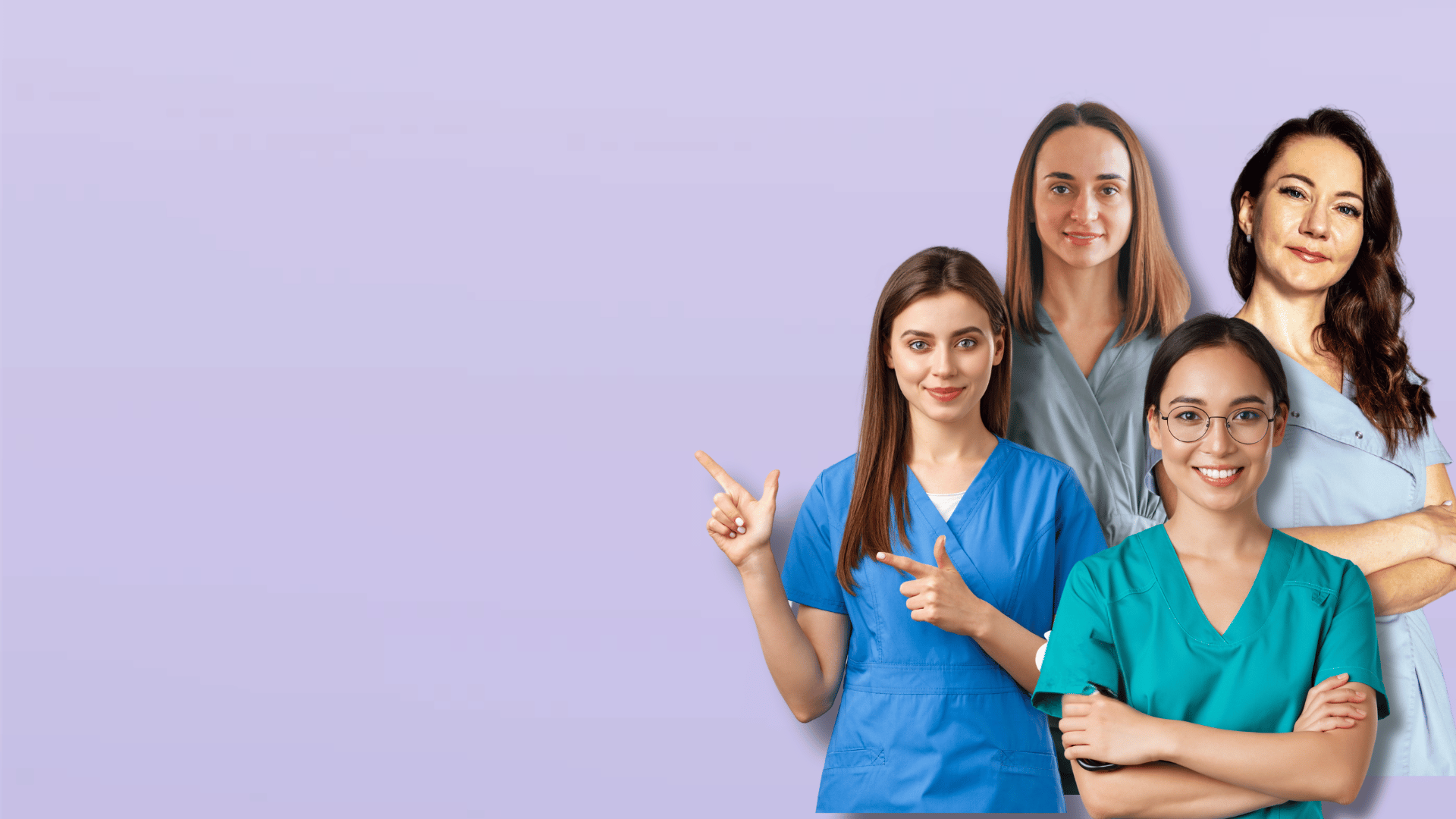 smiling group of women in colourful dental scrubs