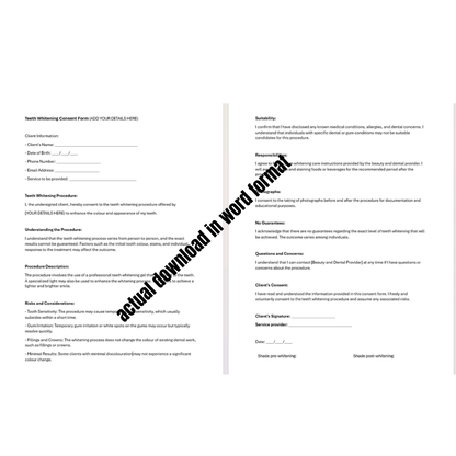 Teeth whitening Consent FORM (editable word document)