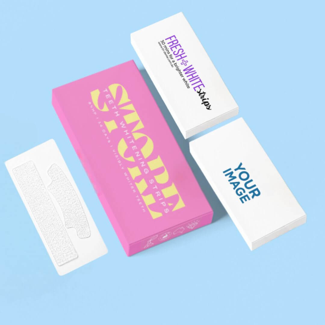 Customisable Teeth Whitening Strips with 6% Hydrogen Peroxide in blank box packaging